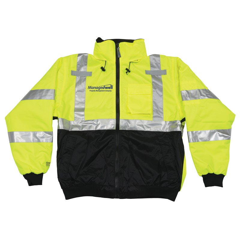 A picture of a TIngley jacket with a logo imprinted on it